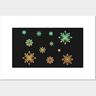 Pastel Orange Ombre Faux Glitter Snowflakes Posters and Art